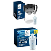 Brita Large Water Dispenser with Filter, 10 Cup Capacity, Black and 6 Brita Plus Water Filters, Lasts 12 Months