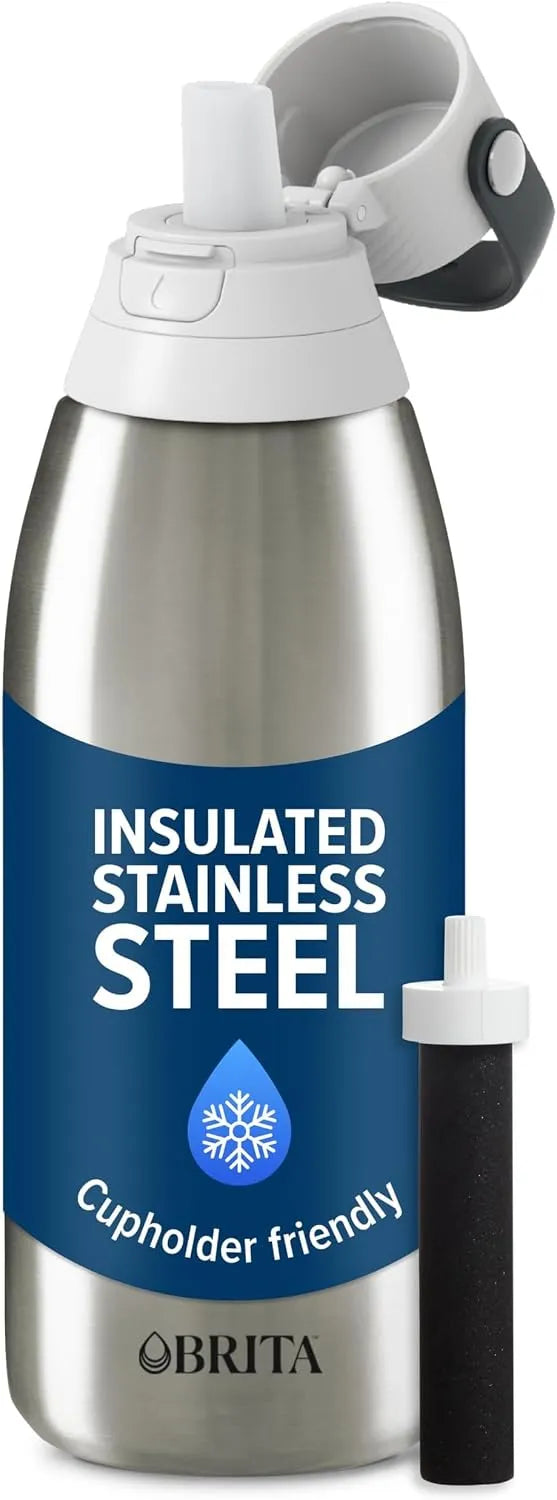 Brita Stainless Steel Premium Filtering Water Bottle,BPA-Free,Reusable,Insulated,Replaces 300 Plastic Water Bottles,Filter Lasts 2 Months or 40 Gallons,Includes 1 Filter, Stainless 32 oz(Pack of 12)