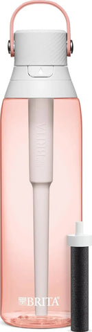 Brita Hard-Sided Plastic Premium Filtering Water Bottle, BPA-Free, Reusable, Replaces 300 Plastic Water Bottles, Filter Lasts 2 Months or 40 Gallons, Includes 1 Filter, Blush - 26 oz