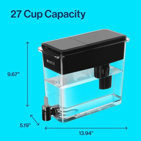 Brita UltraMax Large Water Dispenser with Filter, 27 Cup Capacity, Black and 4 Brita Plus Water Filters, Lasts 6 Months