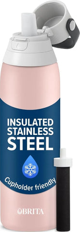 Brita Stainless Steel Premium Filtering Water Bottle, BPA-Free, Reusable, Insulated, Replaces 300 Plastic Water Bottles, Filter Lasts 2 Months or 40 Gallons, Includes 1 Filter, Rose - 20 oz
