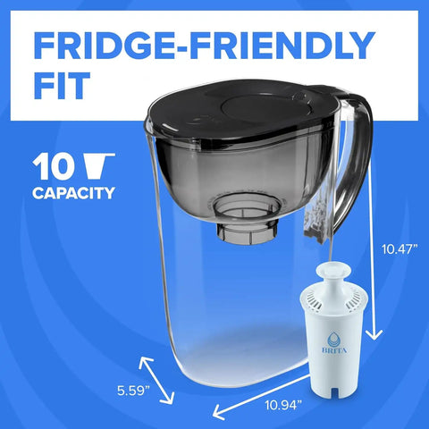 Brita Large Water Dispenser with Filter, 10 Cup Capacity, Black and 6 Brita Plus Water Filters, Lasts 12 Months