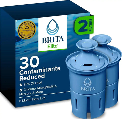 Brita Elite Water Filter Replacements for Pitchers and Dispensers, BPA-Free, Reduces 99% of Lead, Lasts Six Months or 120 Gallons, Includes 2 Pitcher Replacement Filters, Blue