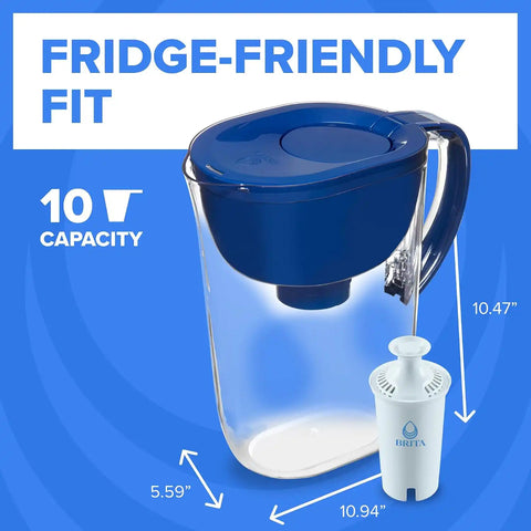 Brita Large Water Filter Pitcher for Tap and Drinking Water with SmartLight Change Indicator, Includes 1 Standard Filter, BPA-Free, Lasts 2 Months, 10-Cup Capacity, Mazarine Blue