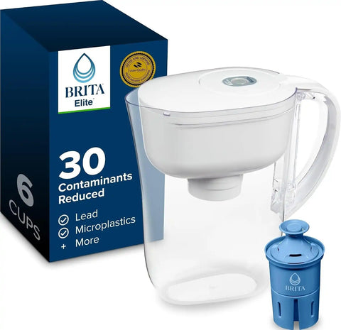 Brita Small 6 Cup Water Filter Pitcher, 1 Elite Filter, Metro, White