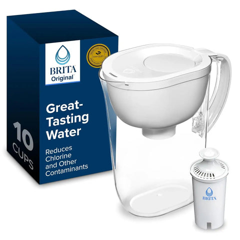 Brita Large Water Filter Pitcher for Tap and Drinking Water with SmartLight Change Indicator, Includes 1 Standard Filter, BPA-Free, Lasts 2 Months, 10-Cup Capacity, Bright White