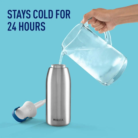 Brita Stainless Steel Premium Filtering Water Bottle,BPA-Free,Reusable,Insulated,Replaces 300 Plastic Water Bottles,Filter Lasts 2 Months or 40 Gallons,Includes 1 Filter, Stainless 32 oz(Pack of 12)
