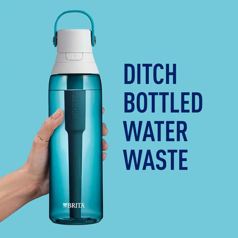 Brita Hard-Sided Plastic Premium Filtering Water Bottle, BPA-Free, Reusable, Replaces 300 Plastic Water Bottles, Filter Lasts 2 Months or 40 Gallons, Includes 1 Filter, Sea Glass - 26 oz