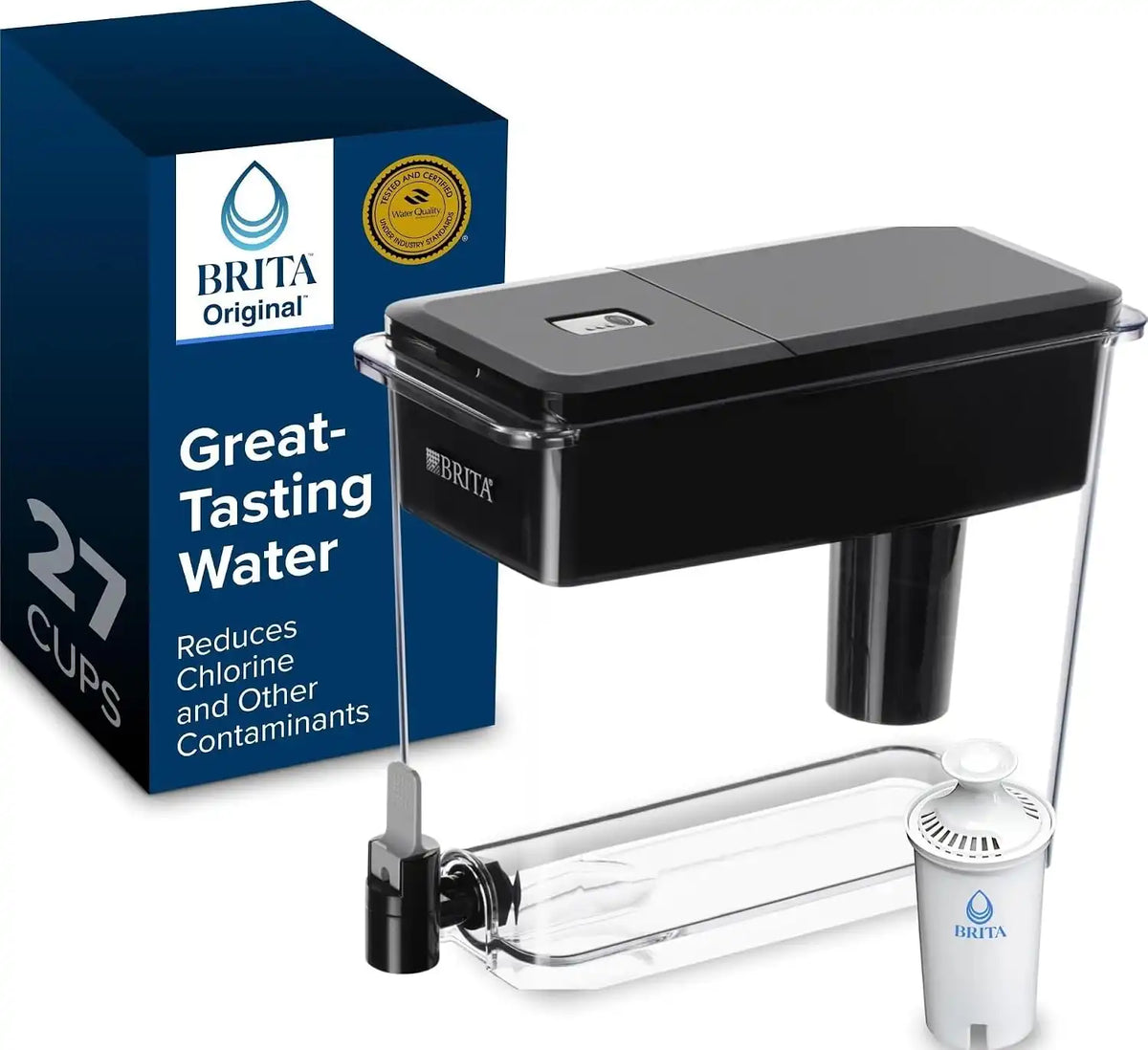 Brita X-Large 27 Cup Water Dispenser, Includes 1 Filter, Black