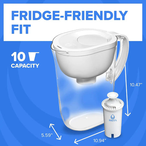 Brita Large Water Filter Pitcher for Tap and Drinking Water with SmartLight Change Indicator, Includes 1 Standard Filter, BPA-Free, Lasts 2 Months, 10-Cup Capacity, Bright White