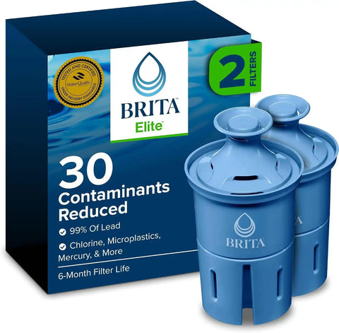 Brita Filter Replacements for Water Pitchers and Dispensers, Elite, NSF Certified to Remove 99% of Lead, 2 Count, Blue (Pack of 8)