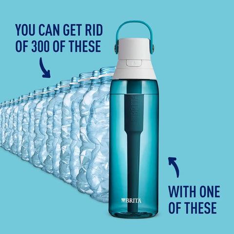 Brita Hard-Sided Plastic Premium Filtering Water Bottle, BPA-Free, Reusable, Replaces 300 Plastic Water Bottles, Filter Lasts 2 Months or 40 Gallons, Includes 1 Filter, Sea Glass - 26 oz