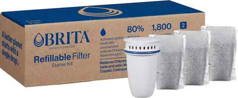 Brita Refillable Filter Starter Kit for Pitchers and Dispensers, BPA-Free, 80% Less Plastic*, Each Lasts Two Months, Includes 1 Shell and 3 Refillable Water Filters