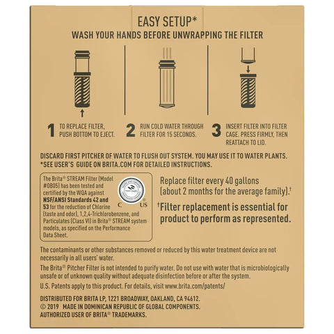 Brita Stream Pitcher Water Filter for Pitchers and Dispensers, BPA-Free, Replaces 1,800 Plastic Water Bottles a Year, Lasts Two Months or 40 Gallons, Includes 2 Filters