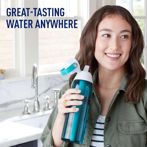 Brita Hard-Sided Plastic Premium Filtering Water Bottle, BPA-Free, Reusable, Replaces 300 Plastic Water Bottles, Filter Lasts 2 Months or 40 Gallons, Includes 1 Filter, Sea Glass - 26 oz